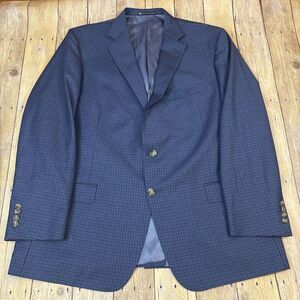 Hart Schaffner Marx Blazer Sport Coat Blue Gingham Microcheck Wool Mens 50R NWOT